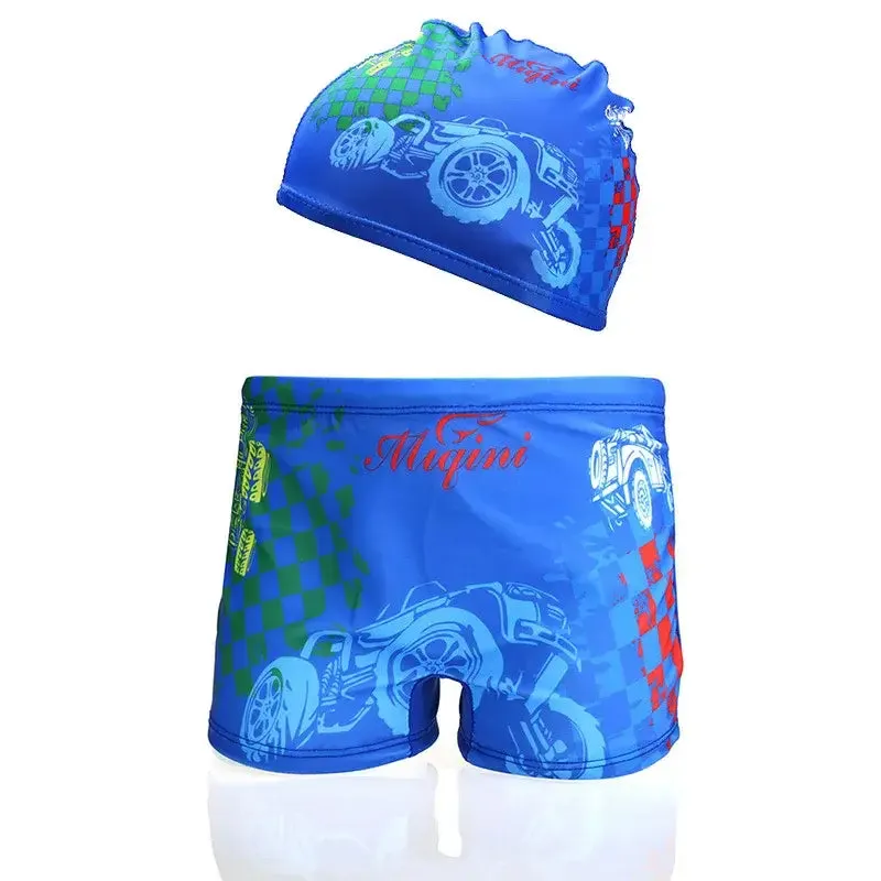 Boys Summer Beach Swimming Trunks and Cap 2PC Set