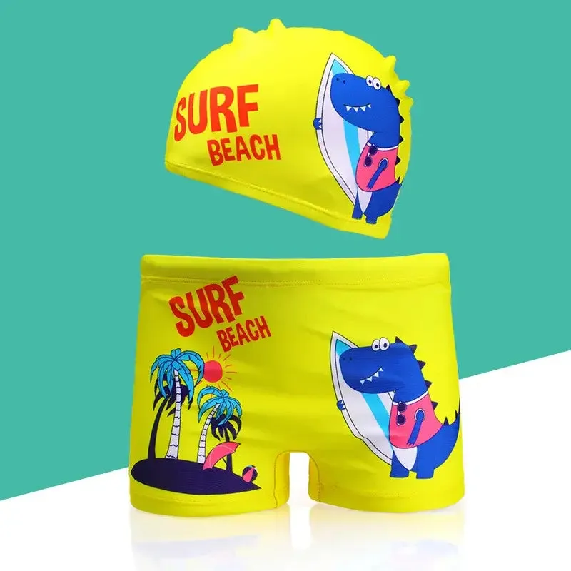 Boys Summer Beach Swimming Trunks and Cap 2PC Set