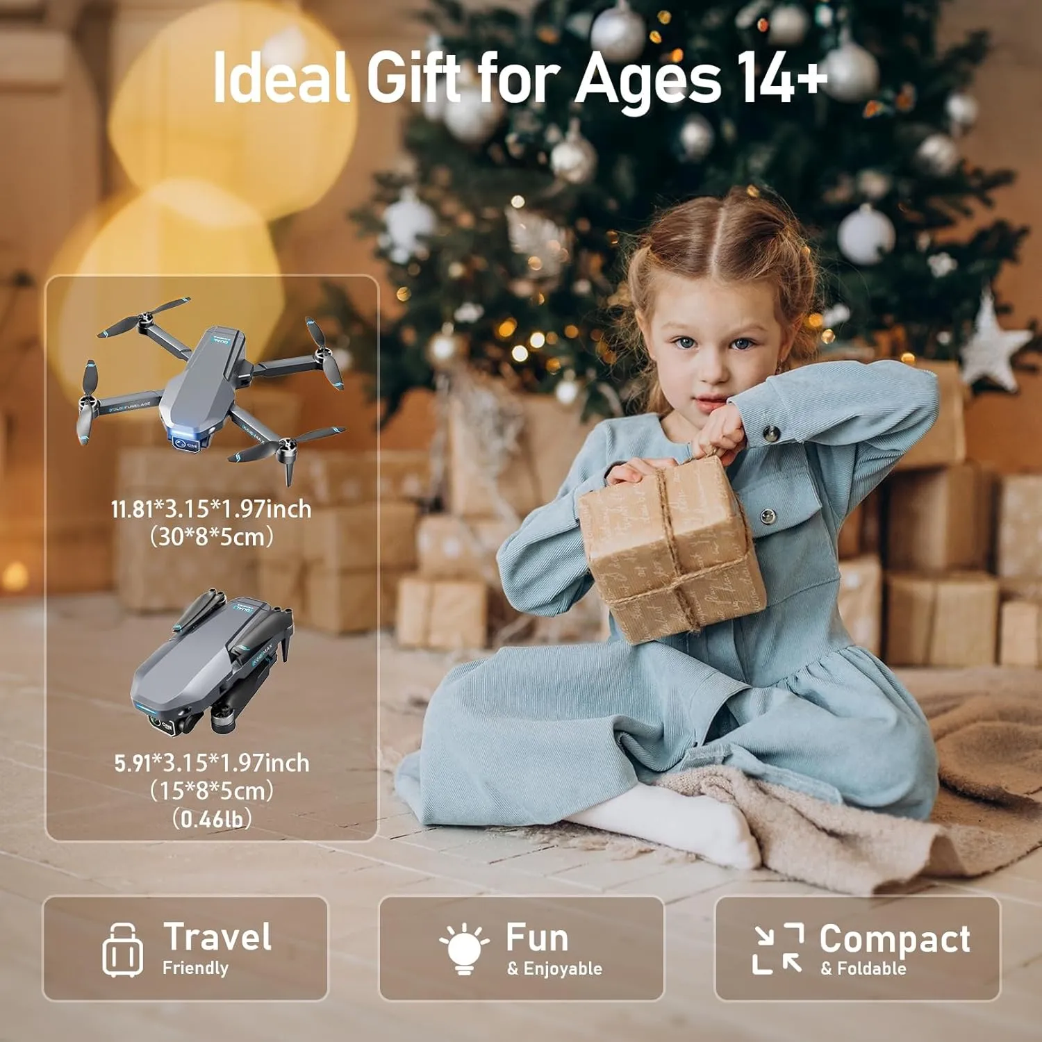 Brushless Motor Drone with Dual Camera for Kid, Long Range FPV Video RC Drone with Optical Positioning,2.4G Transmission,110FOV 90Adjustable Lens,3 Batteries, Beginners, Under 249G (Grey)