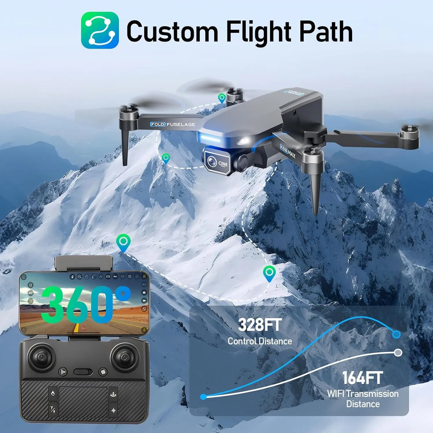 Brushless Motor Drone with Dual Camera for Kid, Long Range FPV Video RC Drone with Optical Positioning,2.4G Transmission,110FOV 90Adjustable Lens,3 Batteries, Beginners, Under 249G (Grey)