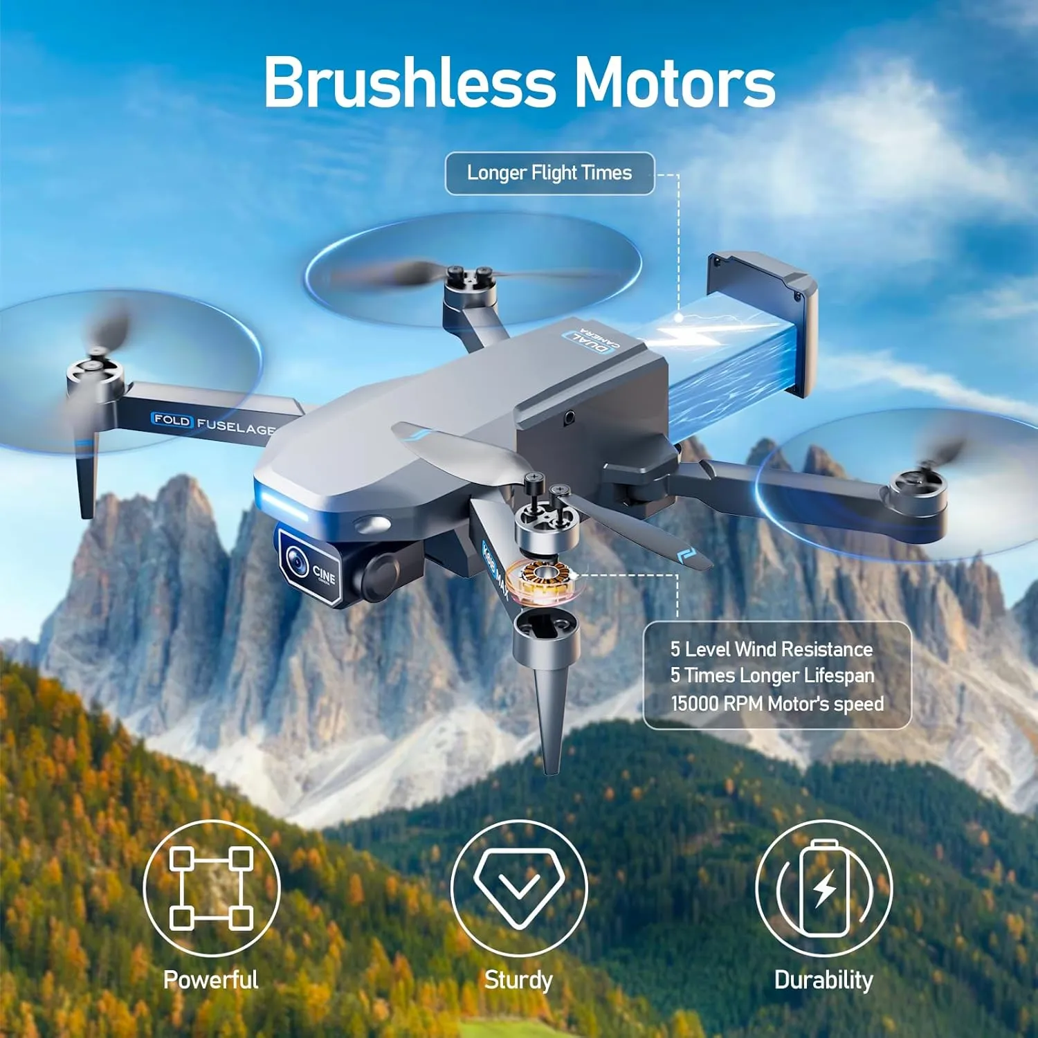 Brushless Motor Drone with Dual Camera for Kid, Long Range FPV Video RC Drone with Optical Positioning,2.4G Transmission,110FOV 90Adjustable Lens,3 Batteries, Beginners, Under 249G (Grey)