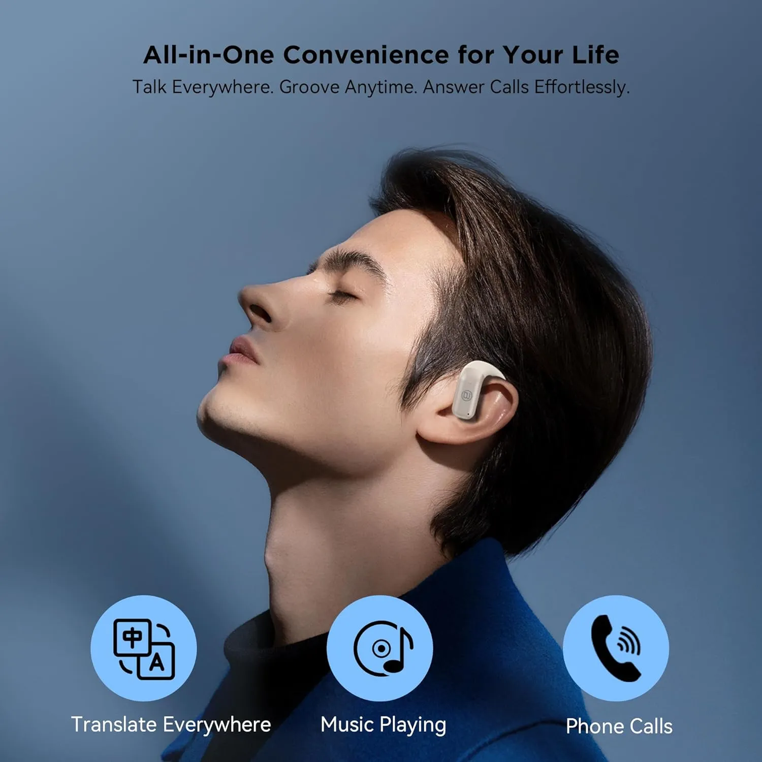 BUGANI AI Language Translation Earbuds Real Time, 3-in-1 AI Translator Earbuds,5.4 Bluetooth Headphones,40 Languages Translation with Al Semantic Tech (Light White)