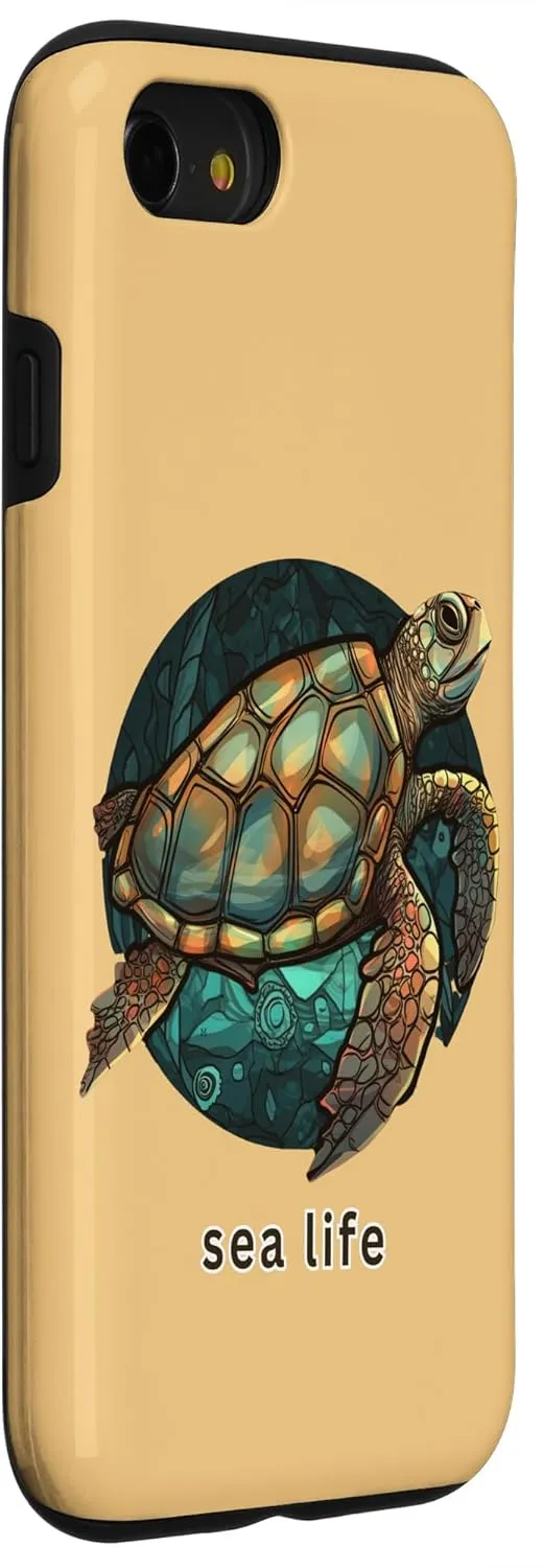Captivating Stained Glass Sea Turtle in Green and Brown Hues Case for iPhone SE (2020) / 7 / 8