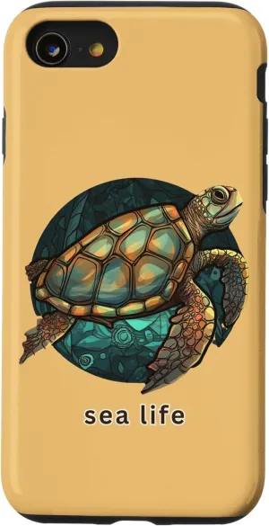 Captivating Stained Glass Sea Turtle in Green and Brown Hues Case for iPhone SE (2020) / 7 / 8
