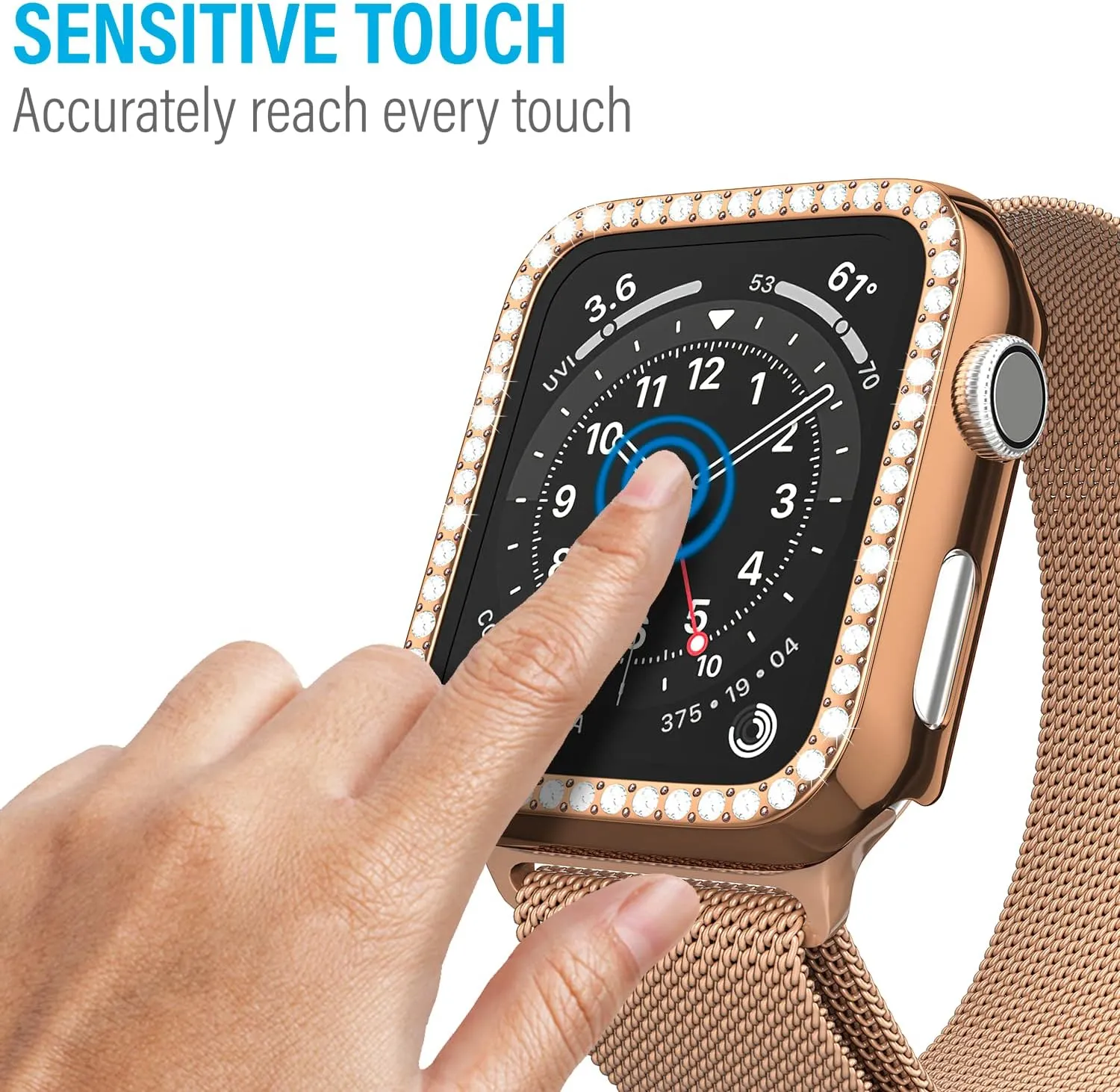 Case Compatible with Apple Watch 40mm Series 6/SE 5 4 Tempered Glass Screen Protector, Crystal Bling Bumper Hard PC Thin Protective Cover for iWatch, Women, Men, Bronze