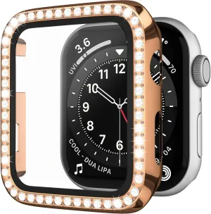 Case Compatible with Apple Watch 40mm Series 6/SE 5 4 Tempered Glass Screen Protector, Crystal Bling Bumper Hard PC Thin Protective Cover for iWatch, Women, Men, Bronze