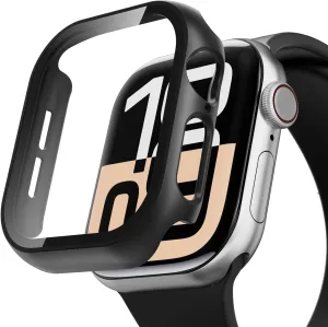 Case Compatible with Apple Watch Series 10 42mm PC Bumper with Tempered Glass Screen Protector Matte Solid Color Hard Cover (Black, 42mm)