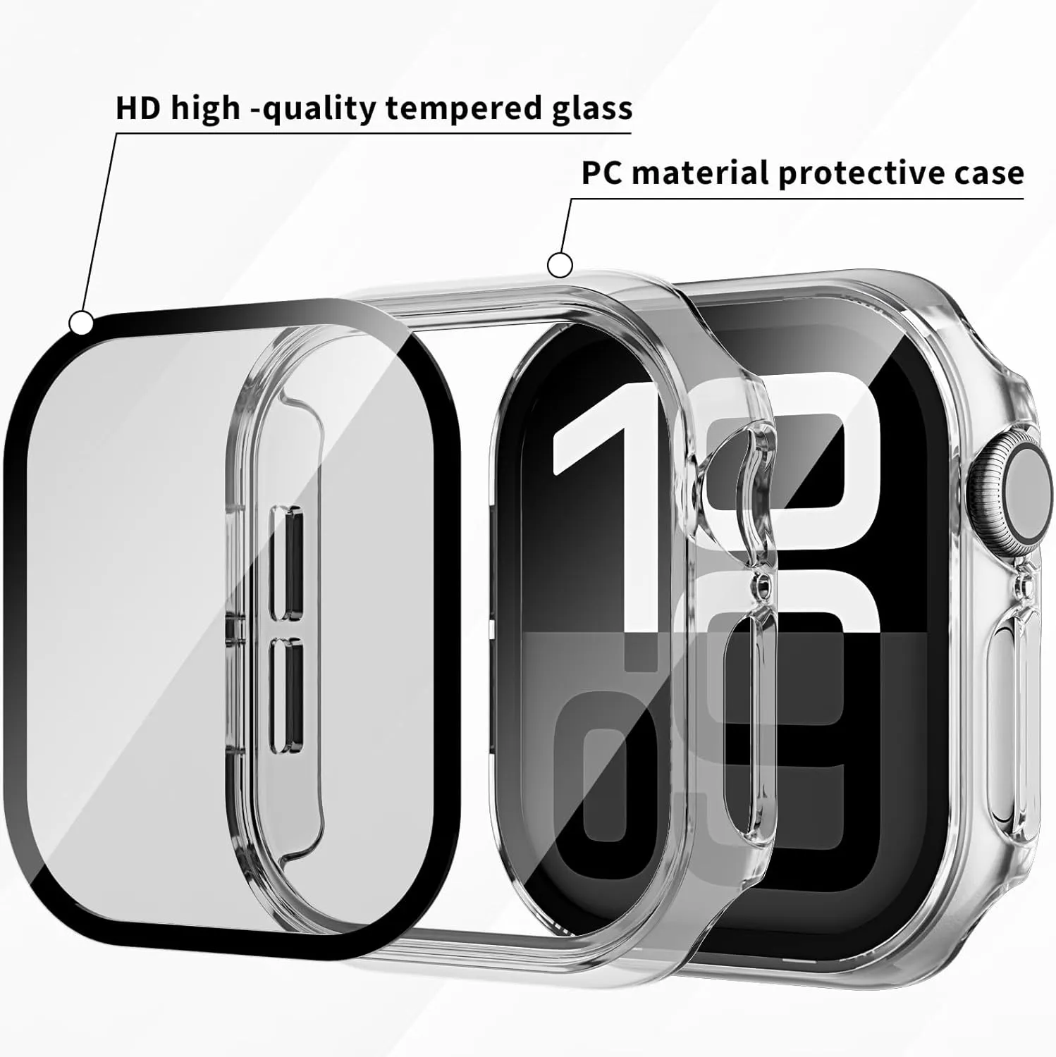 Case Compatible with Apple Watch Series 10 42mm PC Bumper with Tempered Glass Screen Protector Matte Solid Color Hard Cover (Clear, 42mm)