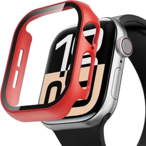 Case Compatible with Apple Watch Series 10 42mm PC Bumper with Tempered Glass Screen Protector Matte Solid Color Hard Cover (Red, 42mm)