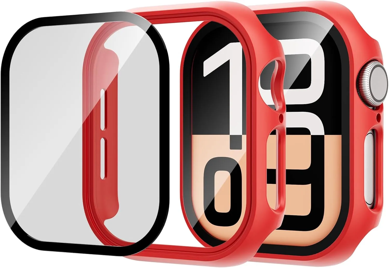 Case Compatible with Apple Watch Series 10 42mm PC Bumper with Tempered Glass Screen Protector Matte Solid Color Hard Cover (Red, 42mm)