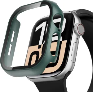 Case Compatible with Apple Watch Series 10 46mm PC Bumper with Tempered Glass Screen Protector Matte Solid Color Hard Cover (Dark Green, 46mm)