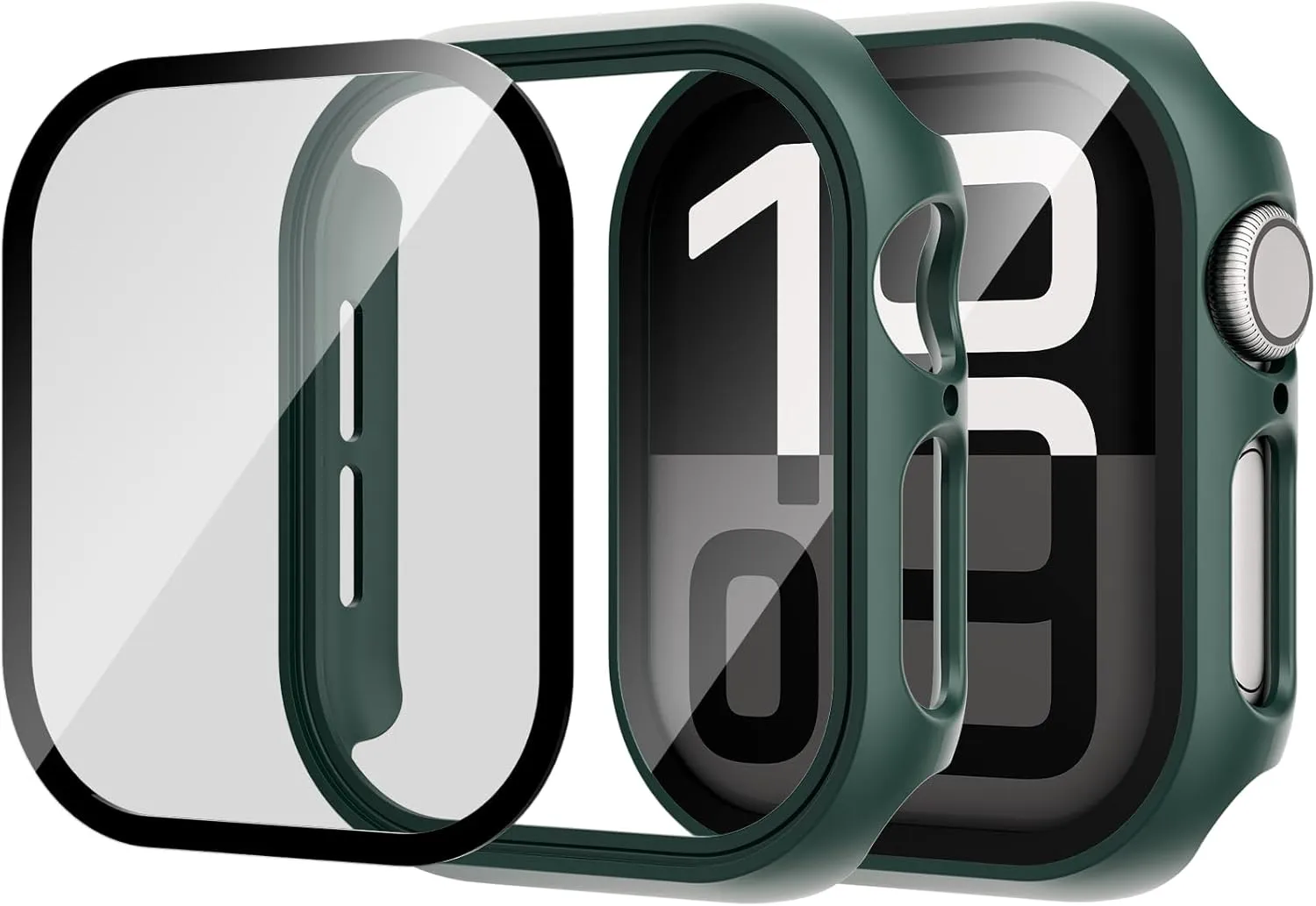 Case Compatible with Apple Watch Series 10 46mm PC Bumper with Tempered Glass Screen Protector Matte Solid Color Hard Cover (Dark Green, 46mm)