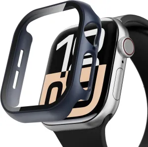 Case Compatible with Apple Watch Series 10 46mm PC Bumper with Tempered Glass Screen Protector Matte Solid Color Hard Cover (Midnight Blue, 46mm)