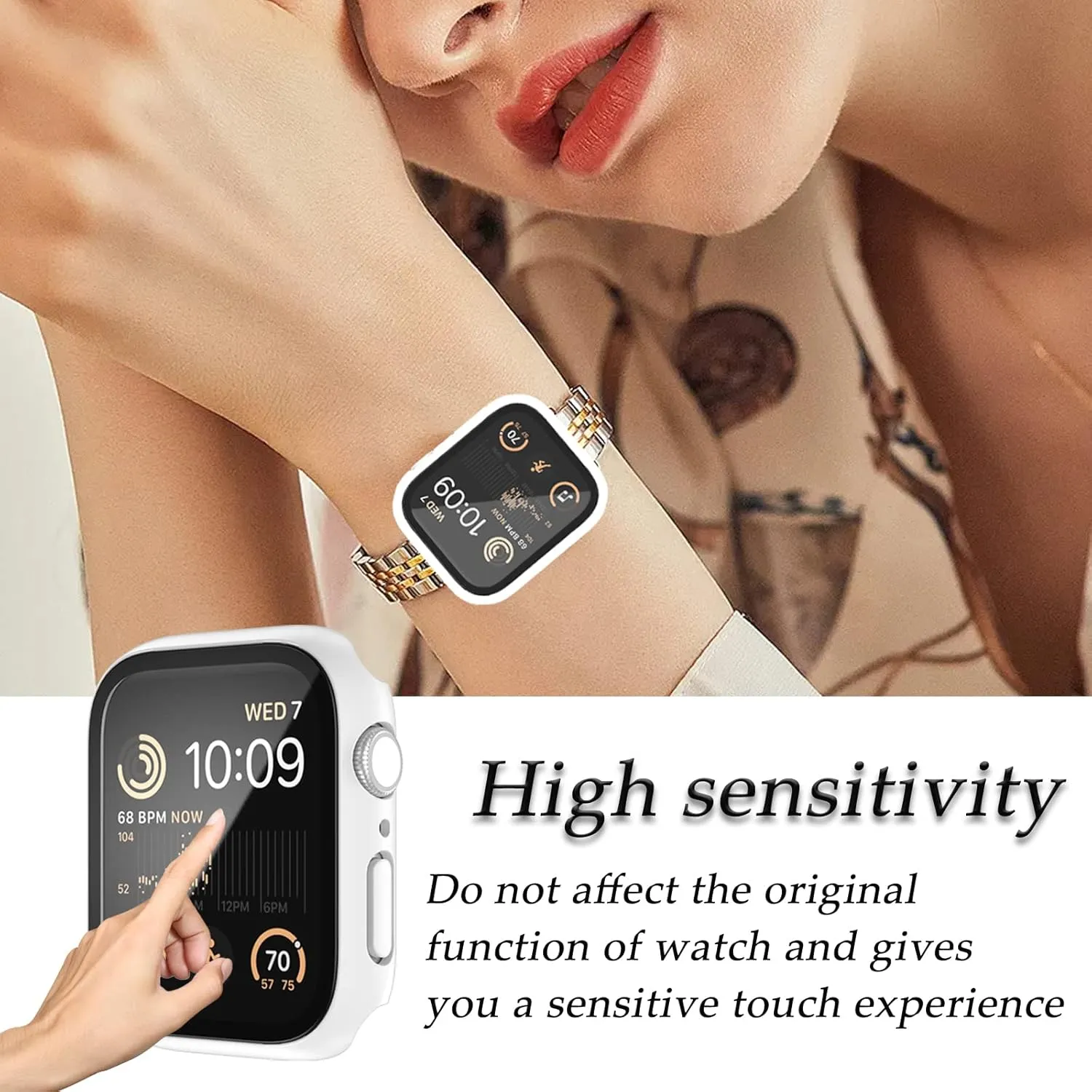 Case Compatible with Apple Watch Series 9 8 7 41mm/45mm PC Bumper with Tempered Glass Screen Protector Matte Solid Color Hard Cover (White, 41mm)
