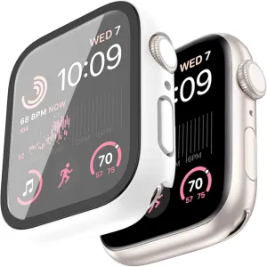 Case Compatible with Apple Watch Series 9 8 7 41mm/45mm PC Bumper with Tempered Glass Screen Protector Matte Solid Color Hard Cover (White, 41mm)