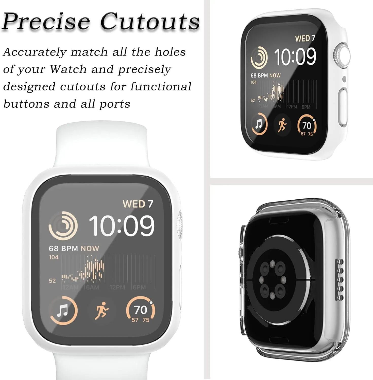 Case Compatible with Apple Watch Series 9 8 7 41mm/45mm PC Bumper with Tempered Glass Screen Protector Matte Solid Color Hard Cover (White, 41mm)