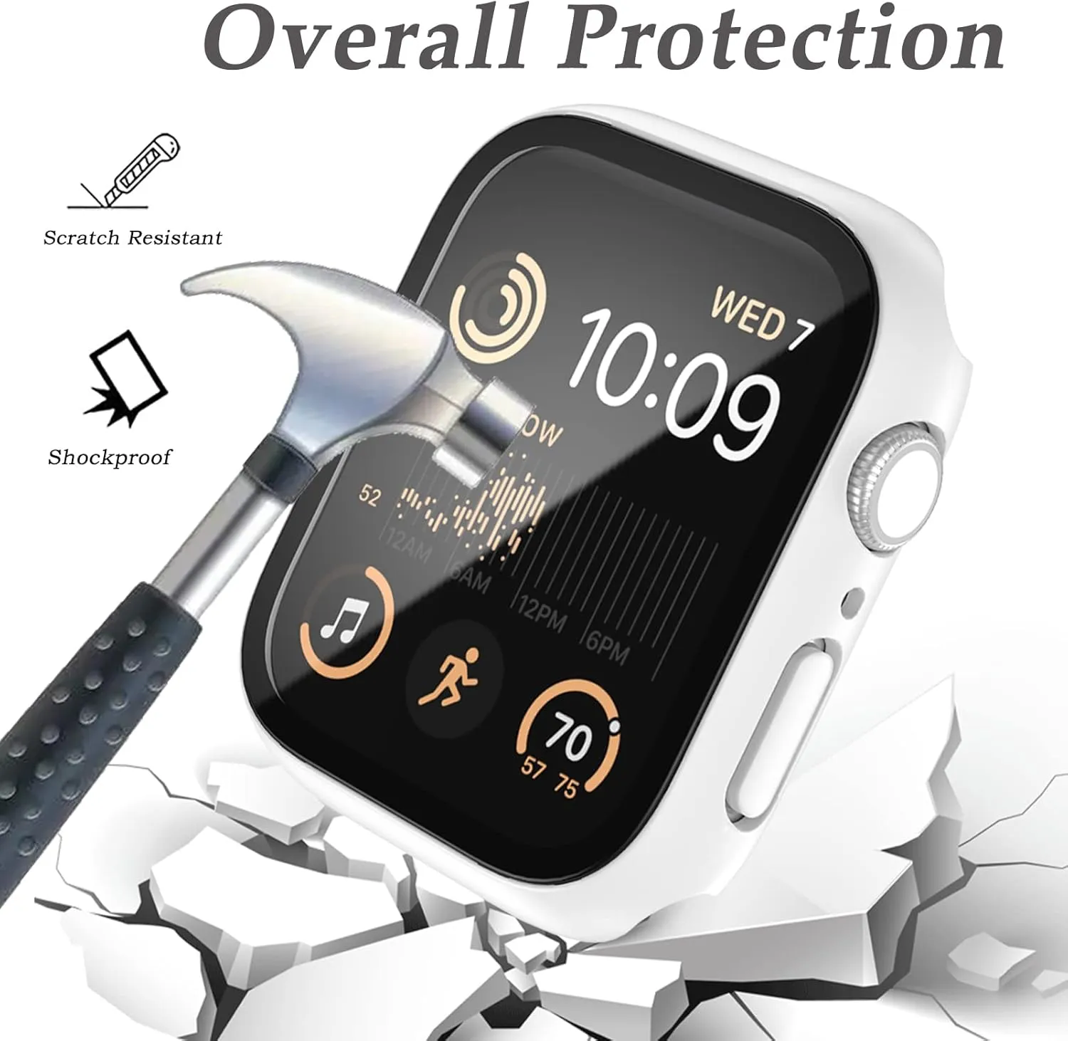 Case Compatible with Apple Watch Series 9 8 7 41mm/45mm PC Bumper with Tempered Glass Screen Protector Matte Solid Color Hard Cover (White, 41mm)