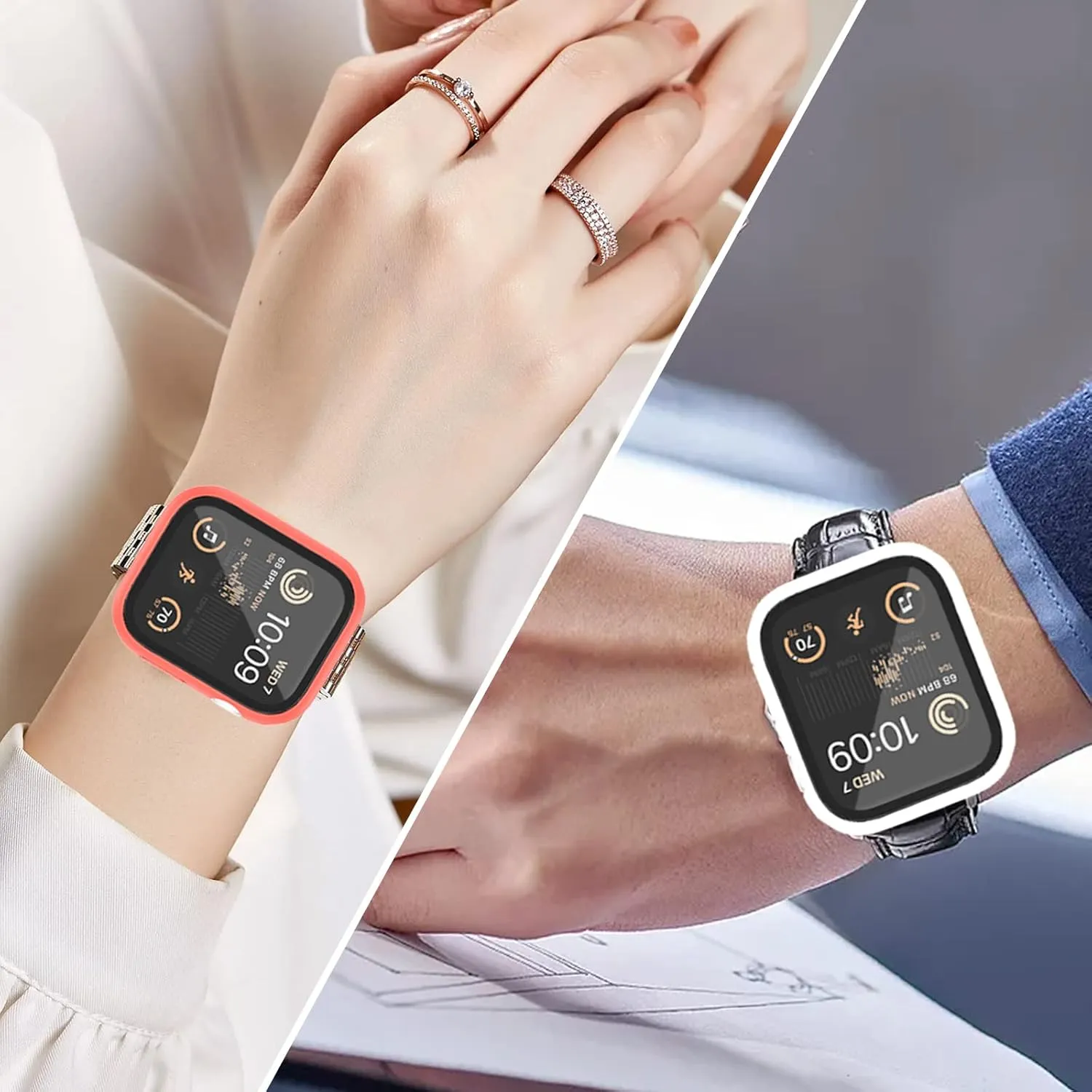 Case Compatible with Apple Watch Series 9 8 7 41mm/45mm PC Bumper with Tempered Glass Screen Protector Matte Solid Color Hard Cover (White, 41mm)