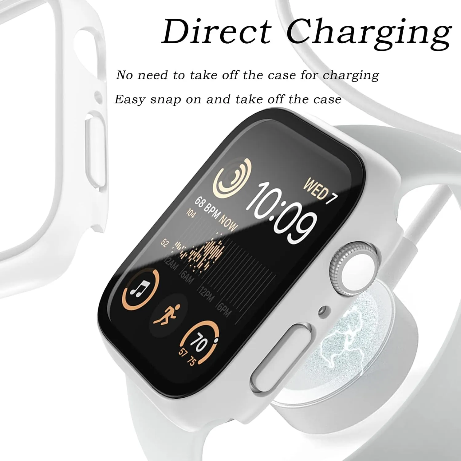 Case Compatible with Apple Watch Series 9 8 7 41mm/45mm PC Bumper with Tempered Glass Screen Protector Matte Solid Color Hard Cover (White, 41mm)