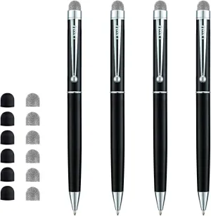 ChaoQ Hybrid Mesh Fiber Stylus Ballpoint Pens (Black Ink), for Touch Screens Devices, with 6 Replaceable Mesh Tips and 6 Replaceable Rubber Tips (4 Pack/Black)