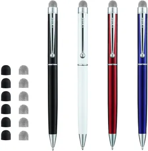 ChaoQ Stylus Pens, 4 Hybrid Mesh Fiber Tips and Ballpoint Pens for Touch Screen Devices - Black, White, Red, Blue