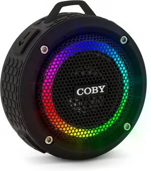 Coby Waterproof True Wireless Speakers, Shower Speaker, Bluetooth Speakers, 3W, Hi-Quality Sound, 33-Ft Wireless, Pair Speakers Together, Speakers Bluetooth Wireless, Waterproof Bluetooth Speaker, Blk