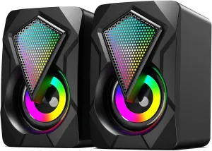 Computer Speakers, 2.0 USB Powered Gaming Speakers with Volume Control, RGB Lights, 3.5mm Aux-in Stereo Small Speaker for PC Desktop Laptop Monitor