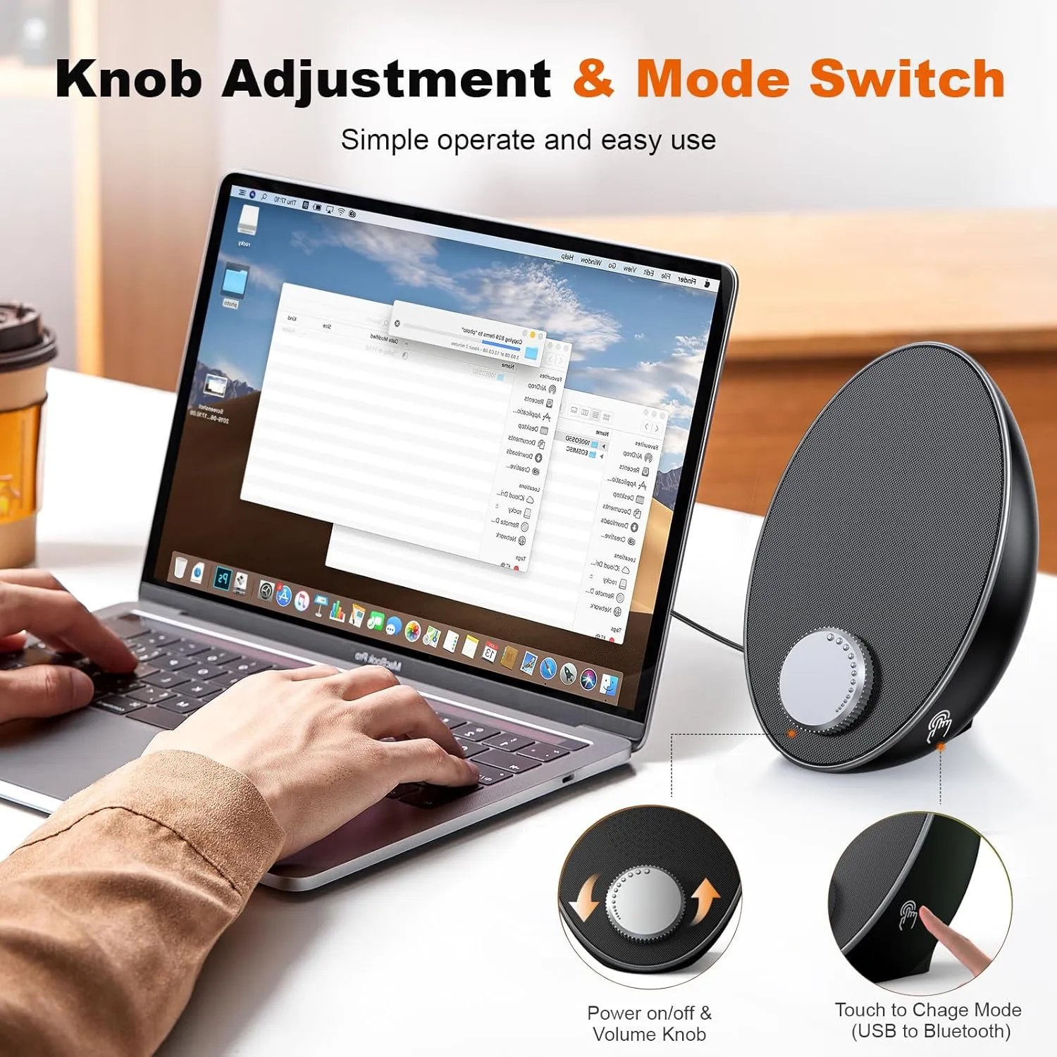 Computer Speakers for Desktop PC - Portable Plug-N-Play Laptop Bluetooth Speakers - External USB Computer Speakers with Easy-Access Volume Knob/Clear Sound for Windows/macOS/ChromeOS/Linux