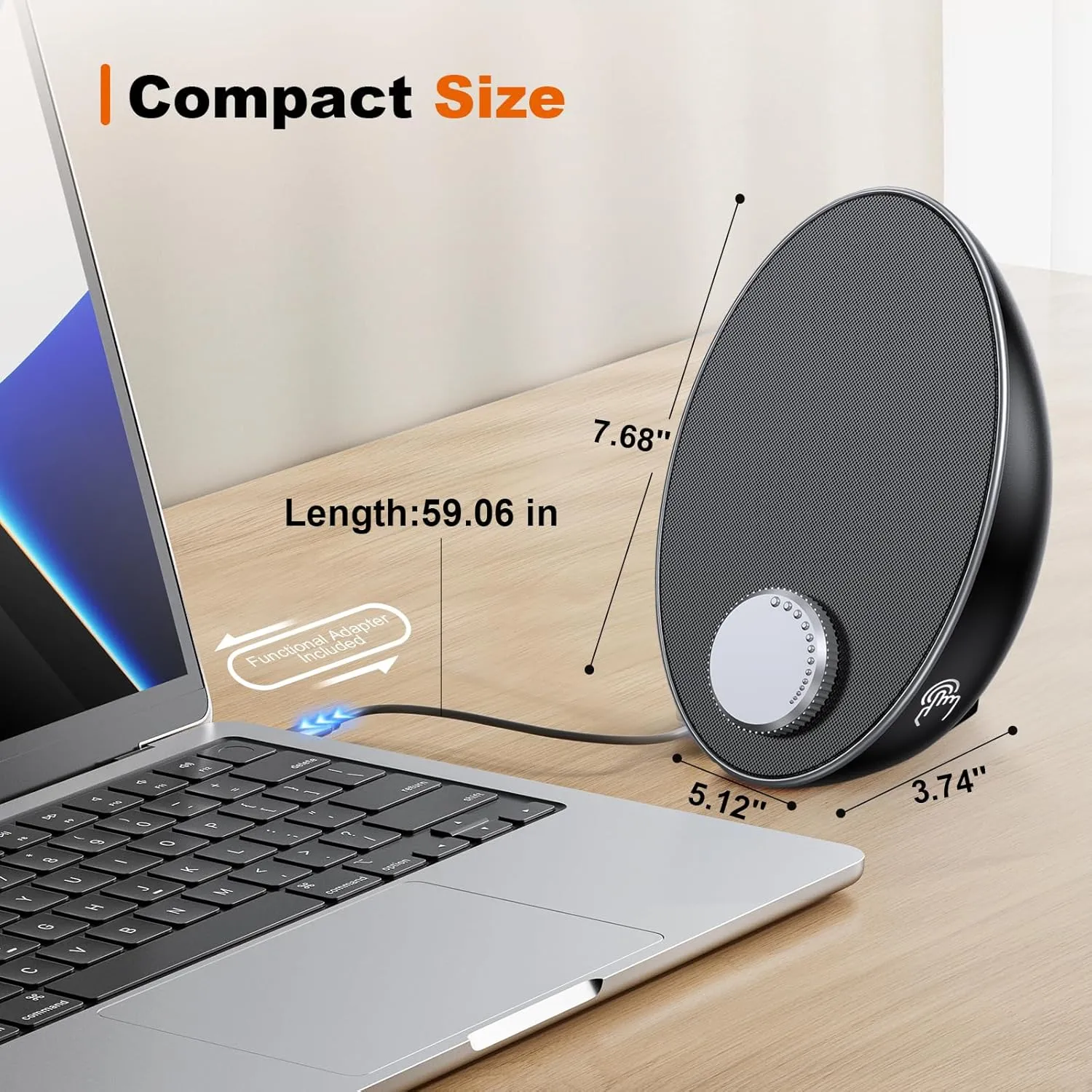 Computer Speakers for Desktop PC - Portable Plug-N-Play Laptop Bluetooth Speakers - External USB Computer Speakers with Easy-Access Volume Knob/Clear Sound for Windows/macOS/ChromeOS/Linux