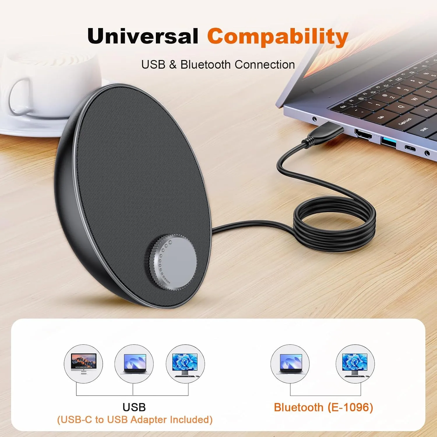 Computer Speakers for Desktop PC - Portable Plug-N-Play Laptop Bluetooth Speakers - External USB Computer Speakers with Easy-Access Volume Knob/Clear Sound for Windows/macOS/ChromeOS/Linux