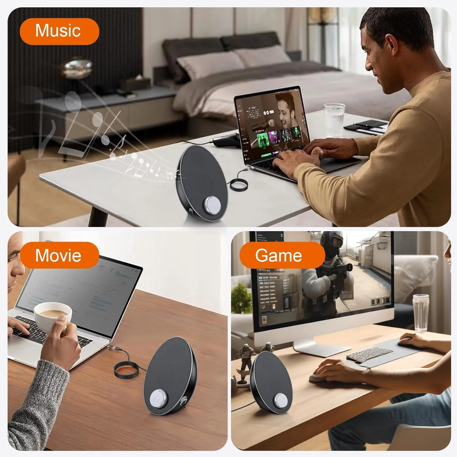 Computer Speakers for Desktop PC - Portable Plug-N-Play Laptop Bluetooth Speakers - External USB Computer Speakers with Easy-Access Volume Knob/Clear Sound for Windows/macOS/ChromeOS/Linux