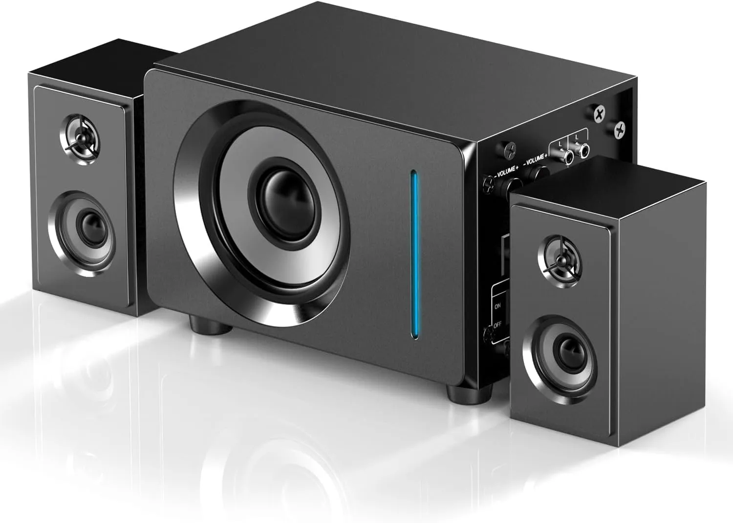 Computer Speakers with Subwoofer for Desktop, 2.1 PC Speakers with 5.5-inch Subwoofer, Gaming Stereo System Supporting Wireless/AUX/3.5-RCA Inputs, 60W