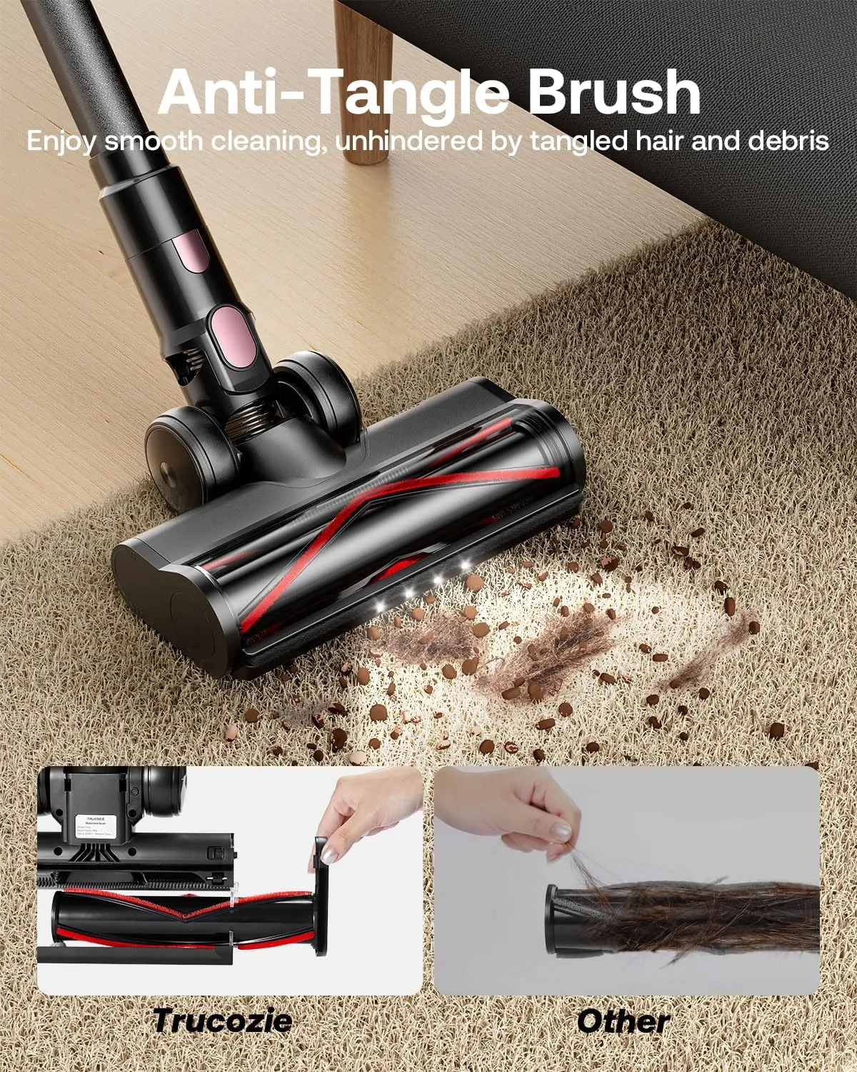 Cordless Vacuum Cleaner, 40Kpa 45Mins Vacuum Cleaners for Home, 8-in-1 Lightweight Stick Vacuum with Powerful Suction, Anti-tangle Wireless Vacuum for Carpet, Tile, Pet Hair, Hardwood Floors, Black
