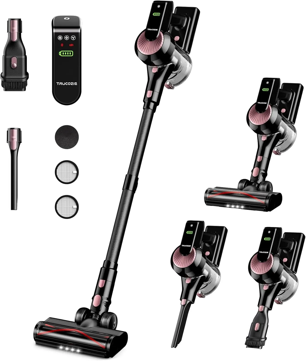Cordless Vacuum Cleaner, 40Kpa 45Mins Vacuum Cleaners for Home, 8-in-1 Lightweight Stick Vacuum with Powerful Suction, Anti-tangle Wireless Vacuum for Carpet, Tile, Pet Hair, Hardwood Floors, Black