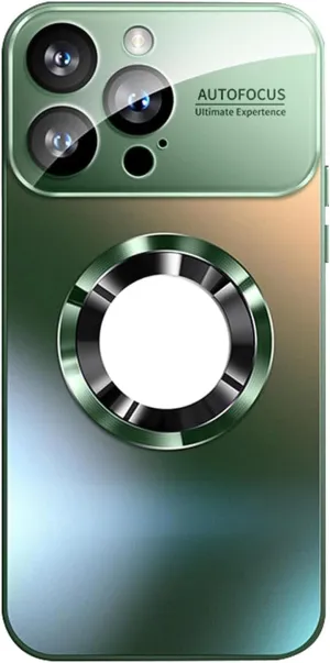 Curranet Lens Protection Hard Case for iPhone, Anti-Fingerprint Matte Shell, Full Camera Protection, Metal Material Super Suction, Curranet Case for iPhone 16/15/14/13 Pro Max (Green,14)