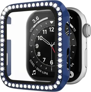 D & K Exclusives Rhinestone Case Compatible with Apple Watch 40mm Series 6/SE 5 4 with Tempered Glass Screen Protector, Bling Crystal Bumper Hard PC Thin Protective Cover for iWatch, Women, Men, Blue