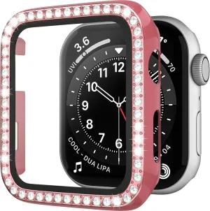 D & K Exclusives Rhinestone Case Compatible with Apple Watch 40mm Series 6/SE 5 4 with Tempered Glass Screen Protector, Bling Crystal Bumper Hard PC Thin Protective Cover for iWatch, Women, Men, Pink
