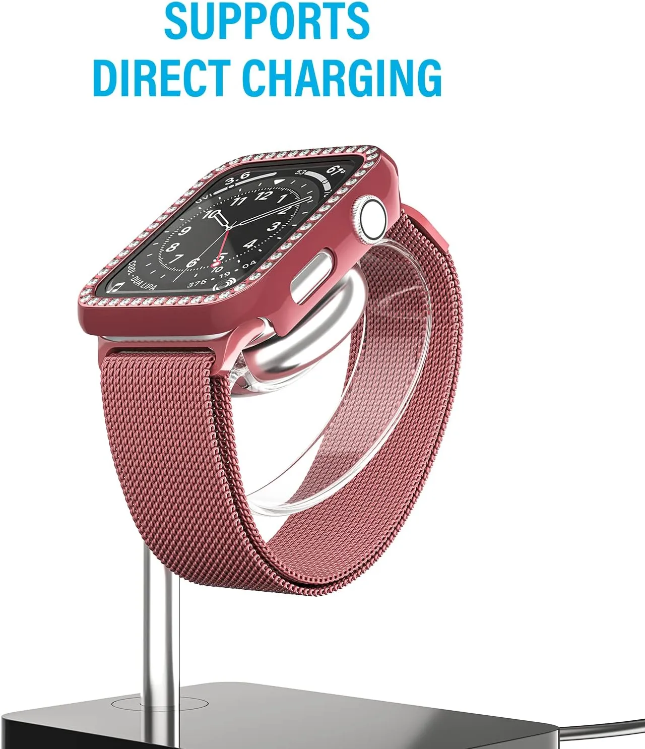 D & K Exclusives Rhinestone Case Compatible with Apple Watch 40mm Series 6/SE 5 4 with Tempered Glass Screen Protector, Bling Crystal Bumper Hard PC Thin Protective Cover for iWatch, Women, Men, Pink