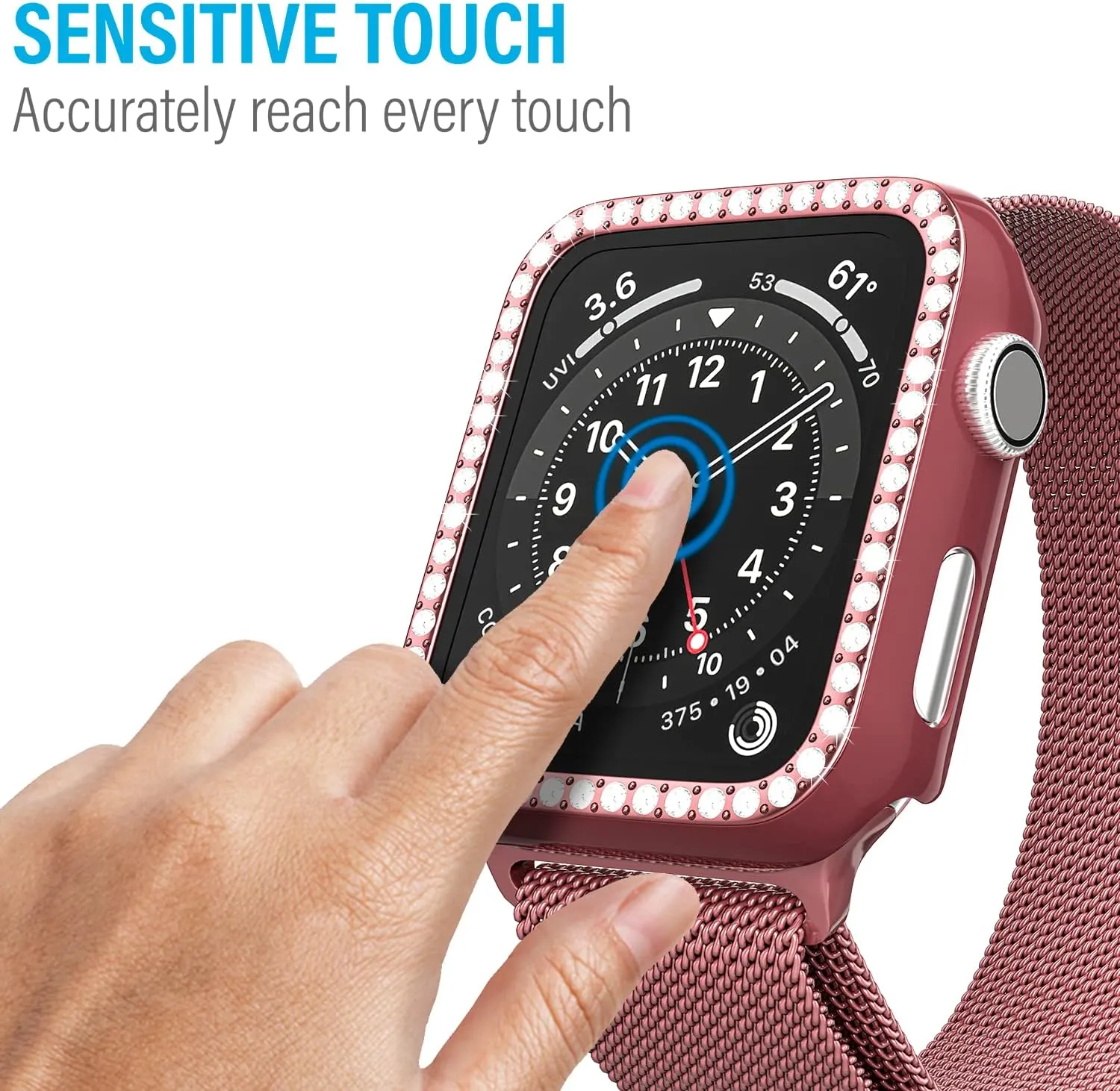 D & K Exclusives Rhinestone Case Compatible with Apple Watch 40mm Series 6/SE 5 4 with Tempered Glass Screen Protector, Bling Crystal Bumper Hard PC Thin Protective Cover for iWatch, Women, Men, Pink