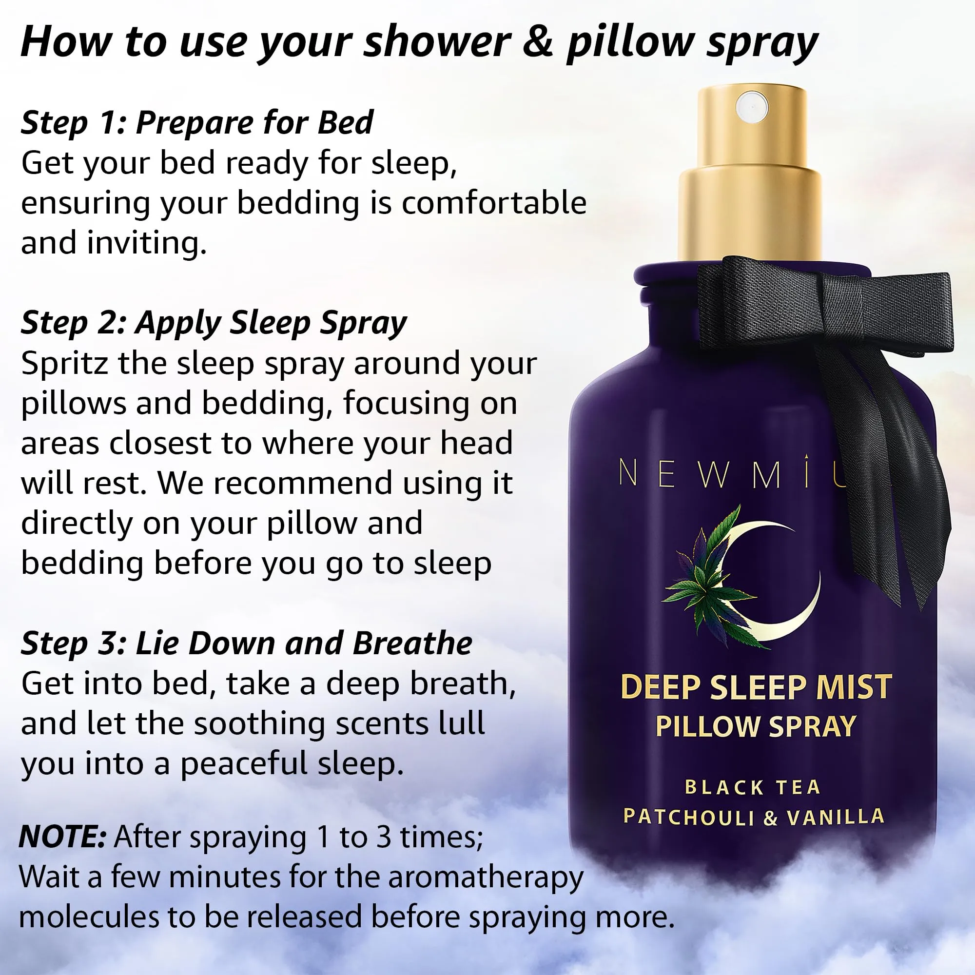 Deep Sleep Pillow Spray Patchouli Black Tea Vanilla Essential Oils Natural Fast Acting Aromatherapy Mist for Restful Sleep Relaxation Calming Stress Relief Bedtime & Shower Spray Luxury Self care Gift