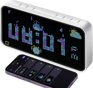 Dekala PixelRise Smart Alarm Clock for Bedroom,Pixel Art LED Dot Matrix Display, Weather Temperature Animation, Loud Dual Alarm for Heavy Sleeper, Sleep White Noise, WiFi Weather & Time Sync, App