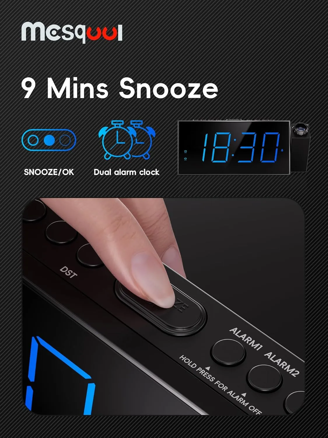 Digital Projection Alarm Clocks for Bedrooms - Large LED Display, 180 Rotatable Projector, 5-Level Dimmer,USB Charger,Battery Backup,Loud Dual Alarms for Kids Elderly,Heavy Sleepers,Snooze,12/24H,DST