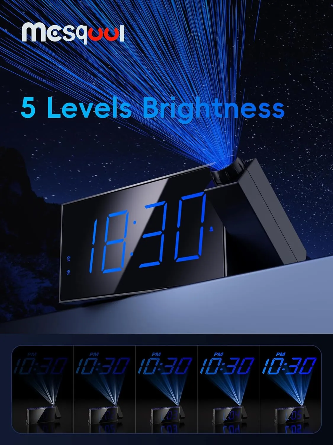 Digital Projection Alarm Clocks for Bedrooms - Large LED Display, 180 Rotatable Projector, 5-Level Dimmer,USB Charger,Battery Backup,Loud Dual Alarms for Kids Elderly,Heavy Sleepers,Snooze,12/24H,DST