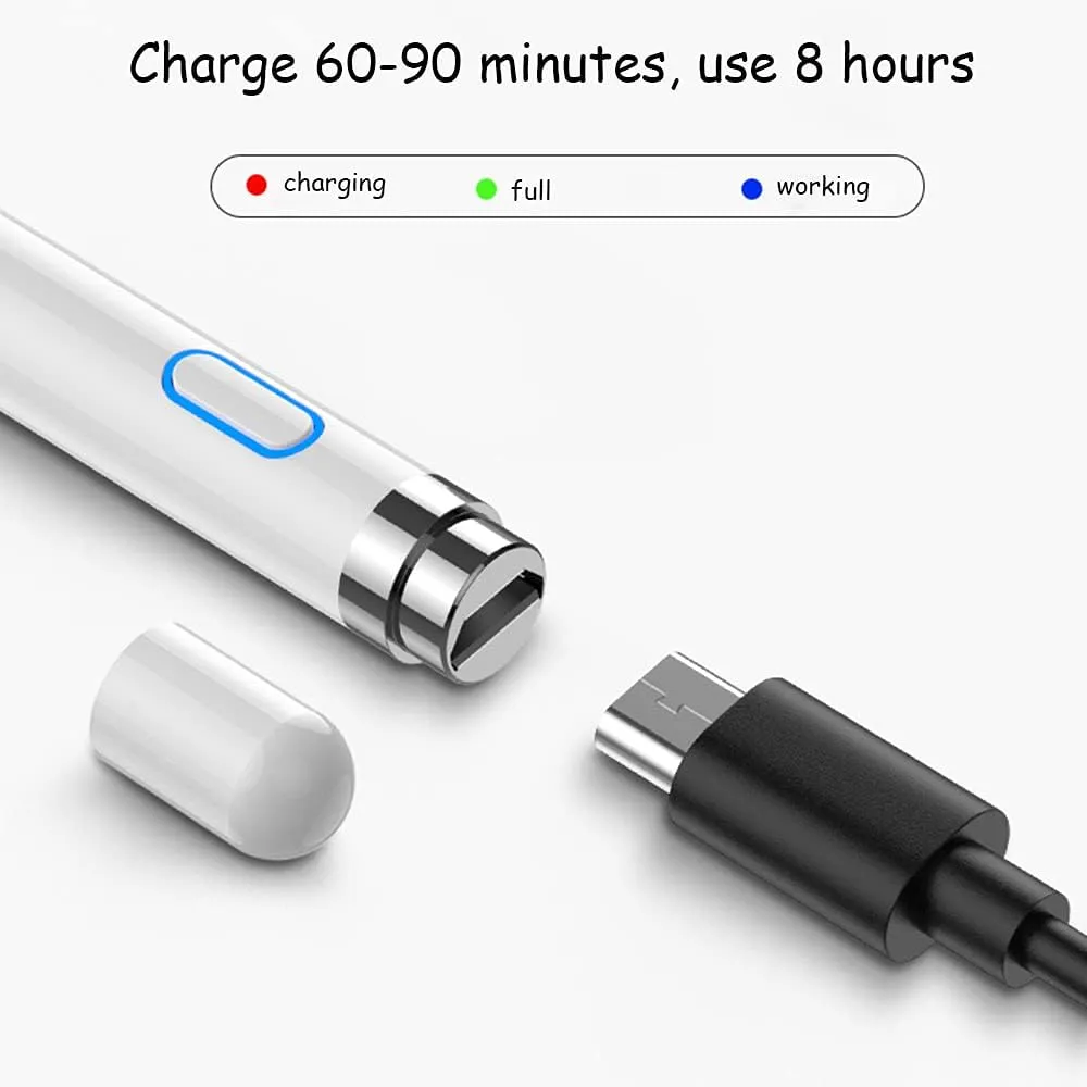 DOGAIN Active Digital Stylus Pen for Touchscreen, Stylus Pencil for Apple iPad, iPad Mini/Pro/Air, Samsung, iPhone, Android and Most Phone & Tablet, 1.5mm Fine Point Rechargeable Pens - White