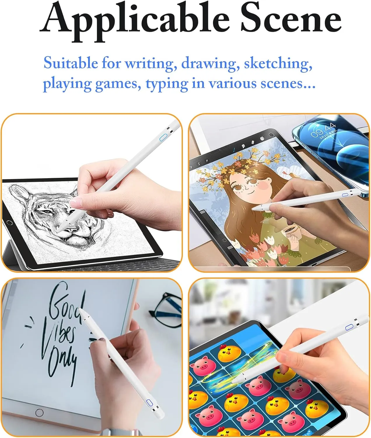 DOGAIN Active Digital Stylus Pen for Touchscreen, Stylus Pencil for Apple iPad, iPad Mini/Pro/Air, Samsung, iPhone, Android and Most Phone & Tablet, 1.5mm Fine Point Rechargeable Pens - White