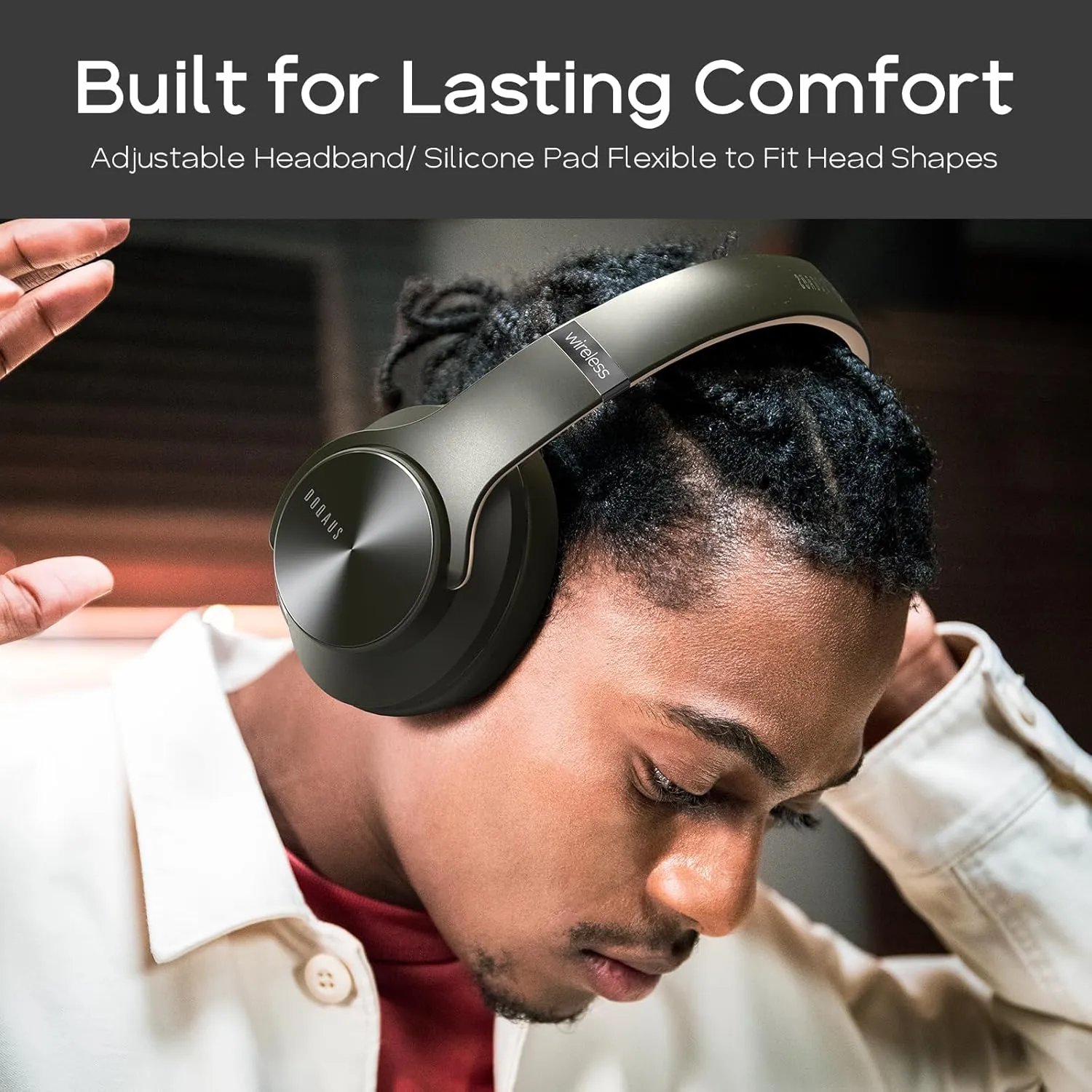DOQAUS Bluetooth Headphones Over Ear, 90 Hours Playtime Wireless Headphone with 3 EQ Modes, Noise Isolating HiFi Stereo with Deep Bass, Microphone, Soft Earpads for Cellphone/PC