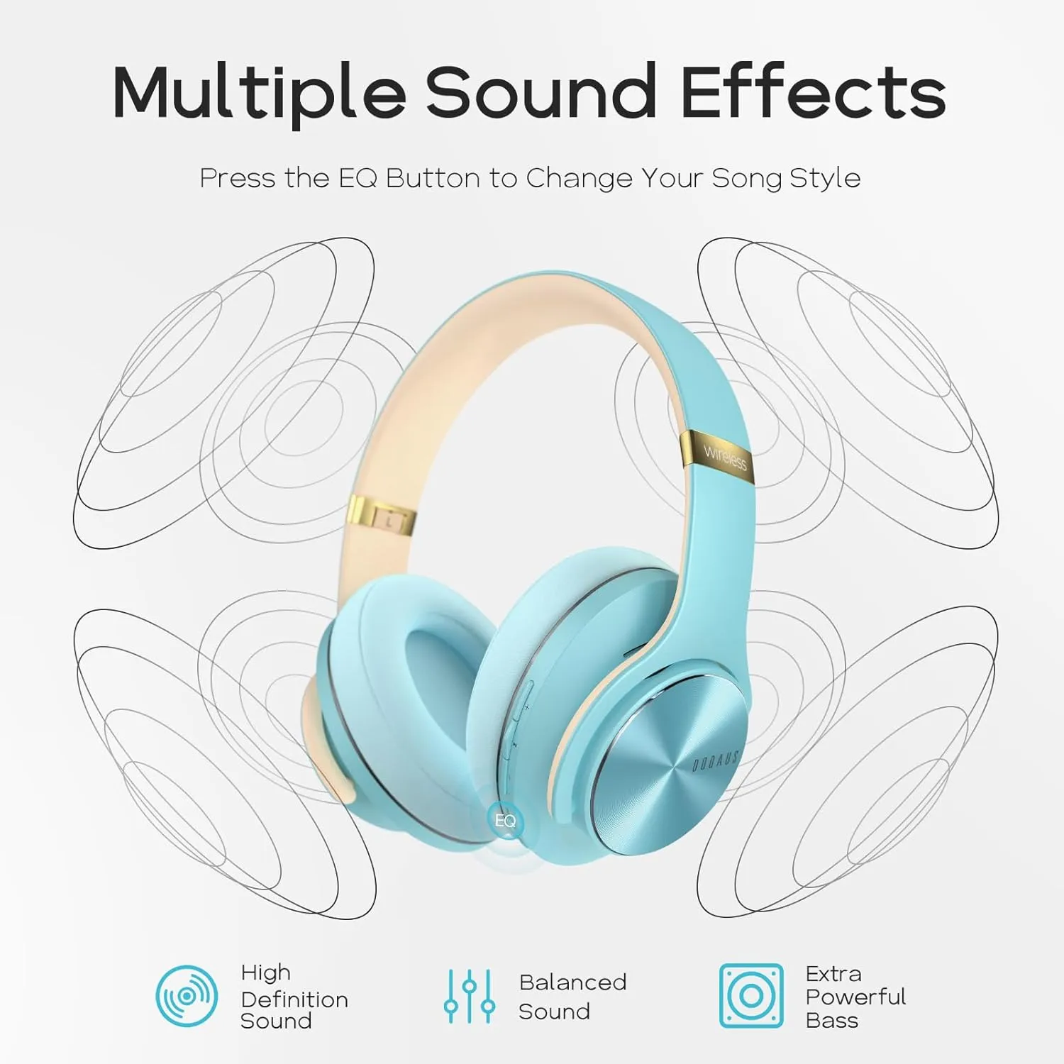 DOQAUS Bluetooth Headphones Over Ear, 90 Hours Playtime Wireless Headphone with 3 EQ Modes, Noise Isolating HiFi Stereo with Deep Bass, Microphone, Soft Earpads for Cellphone/PC