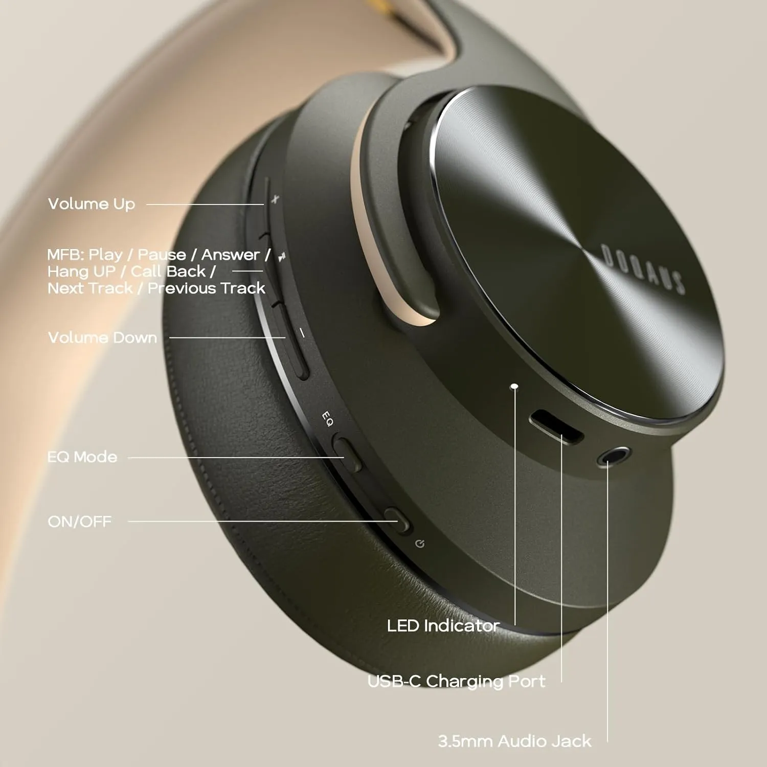 DOQAUS Bluetooth Headphones Over Ear, 90 Hours Playtime Wireless Headphone with 3 EQ Modes, Noise Isolating HiFi Stereo with Deep Bass, Microphone, Soft Earpads for Cellphone/PC