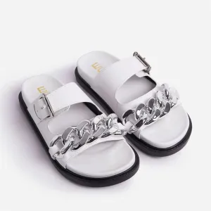 EGO Chain Designed Comfy Ladies Slipper - White
