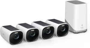 eufy Security eufyCam 3 4-Cam Kit,Security Camera Outdoor Wireless,4K Camera with Integrated Solar Panel, Forever Power,Face Recognition AI,Expandable Local Storage,Spotlight, 2.4 GHz Wi-Fi(Renewed)